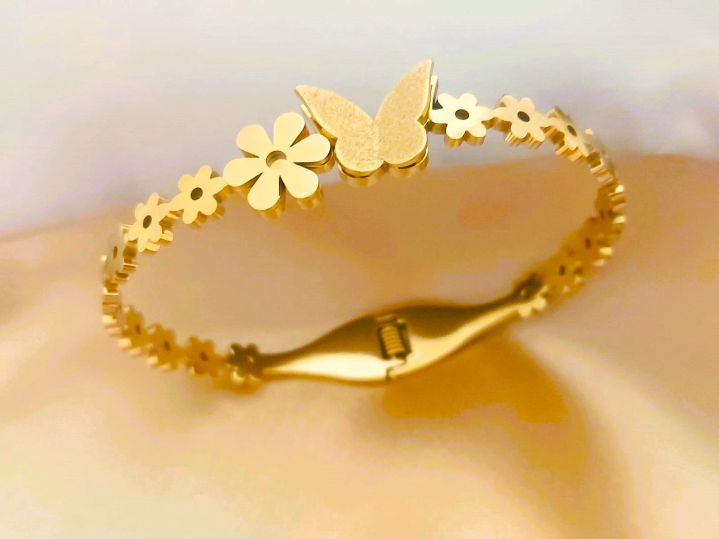 Stainless Steel 18K Gold Plated Butterfly Bangle Bracelet