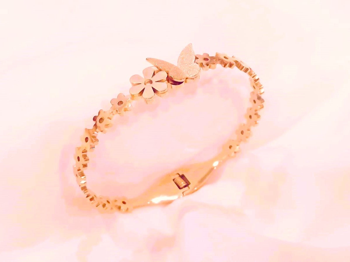 Stainless Steel 18K Gold Plated Butterfly Bangle Bracelet