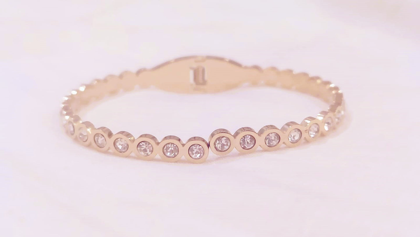 Stainless Steel 18K Gold Plated Diamante Bangle Bracelet