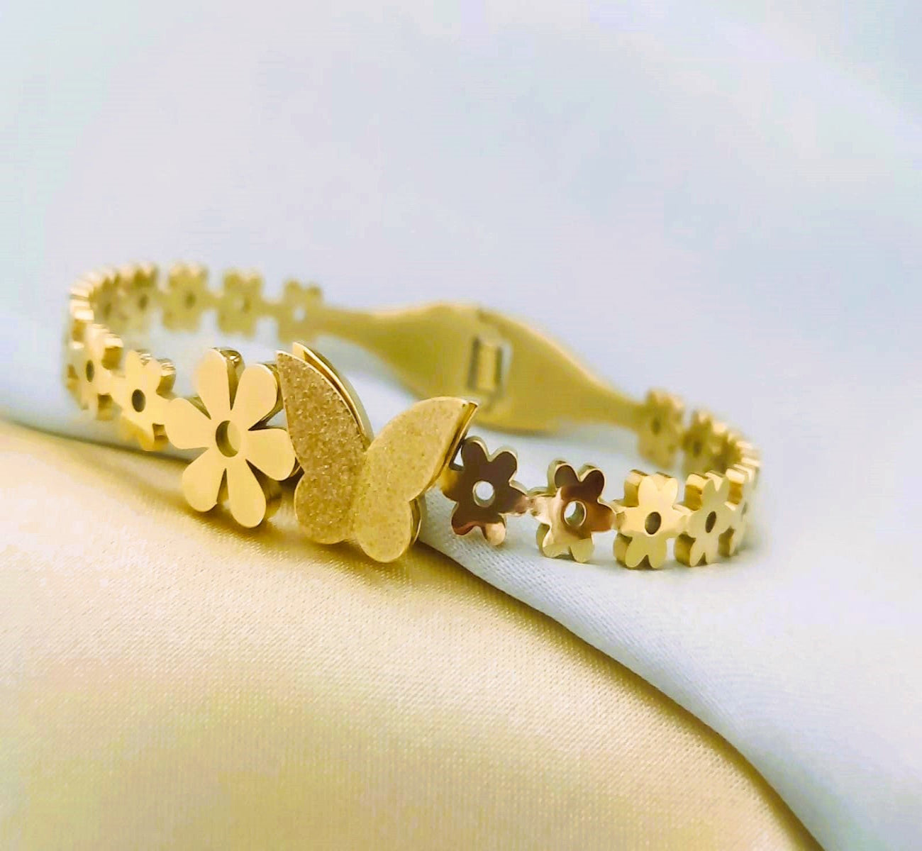 Stainless Steel 18K Gold Plated Butterfly Bangle Bracelet