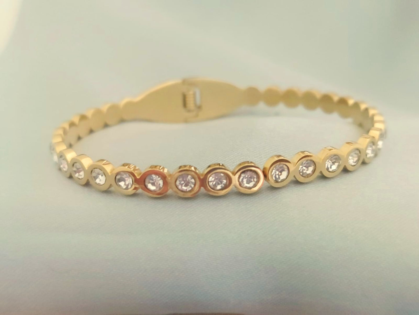 Stainless Steel 18K Gold Plated Diamante Studded Bangle Bracelet