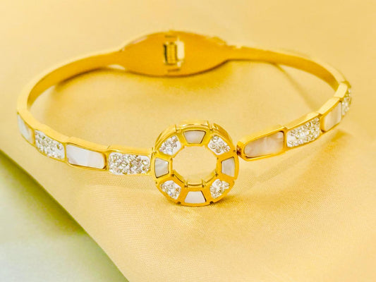 Stainless Steel 18K Gold Plated Diamante Bangle Bracelet