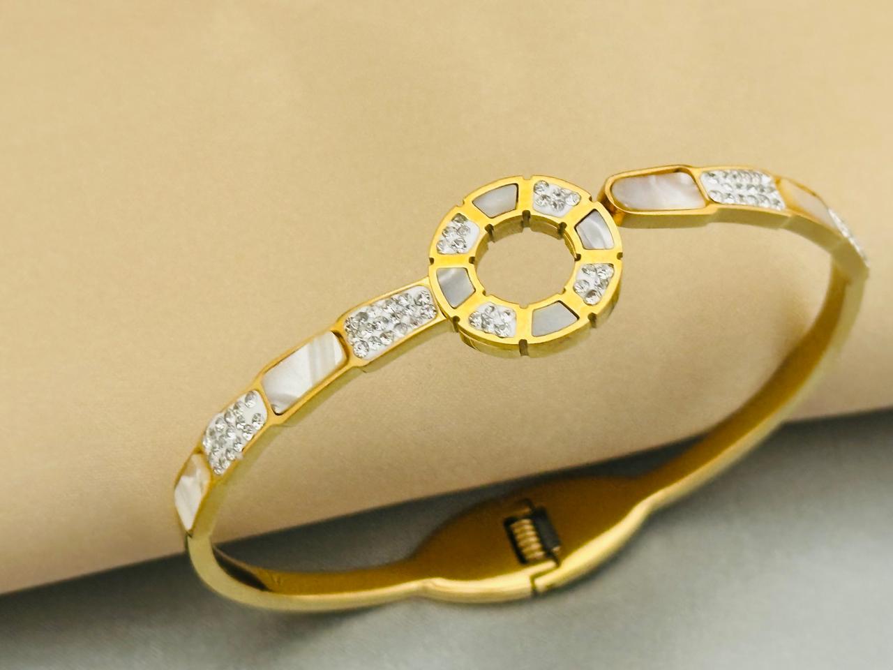 Stainless Steel 18K Gold Plated Diamante Bangle Bracelet